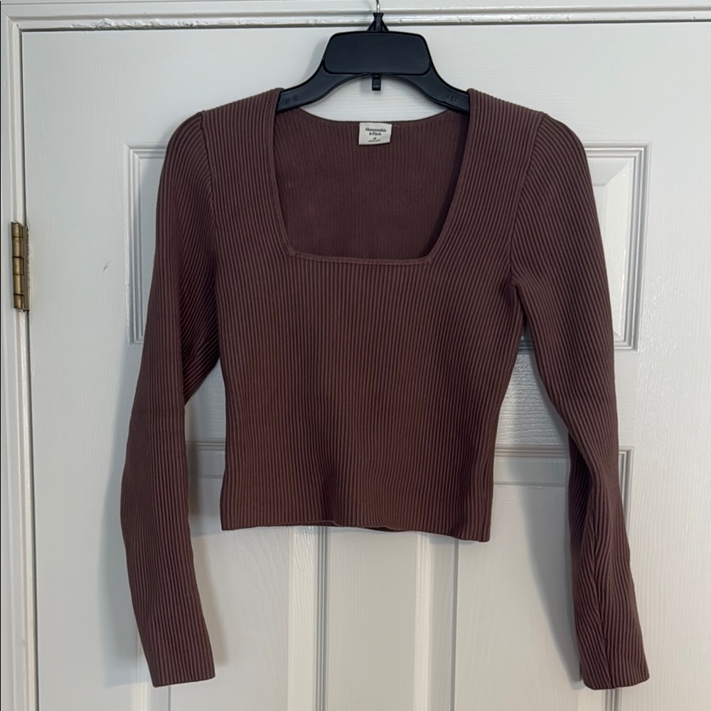 Ribbed Square Neck Long Sleeve Sweater